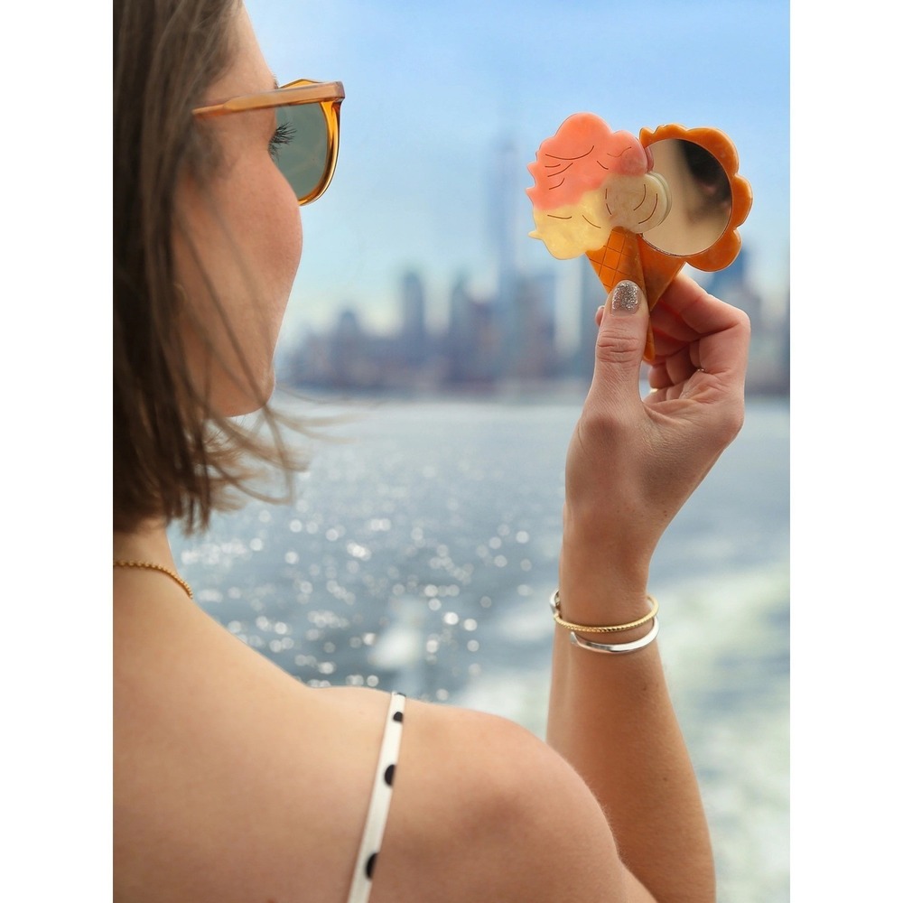 NWT Solar Eclipse Hand-Painted Gelato Travel Hand Mirror